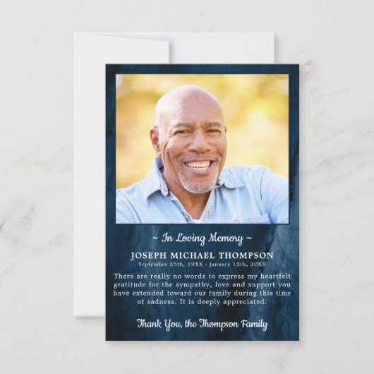 Beerdigung DANK IHNEN Foto Beileid Blue Marble Dankeskarte (Vorderseite)