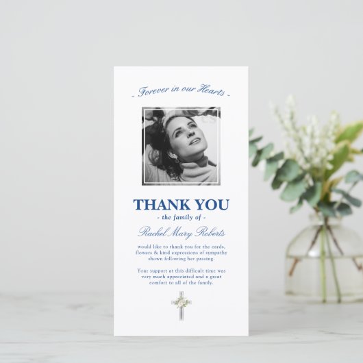 Beerdigung danke | Beileid Blue Foto (Stehend Vorderseite)