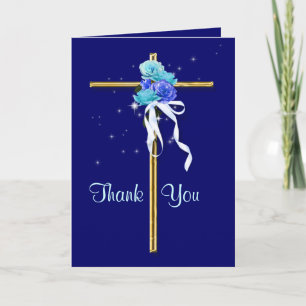 Beerdigung "Danke" blaues Gold religiös Dankeskarte