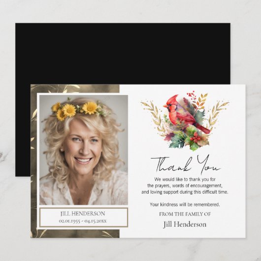 Beerdigung Danke Foto Kardinal Einladung (Vorne/Hinten)