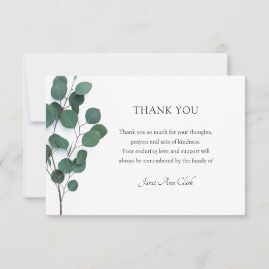 Beerdigung Danke Foto-Karte mit Eukalyptus (Vorderseite)