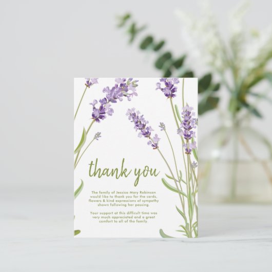 Beerdigung Danke, Hinweis | Behreavement Lavender Dankeskarte (Stehend Vorderseite)