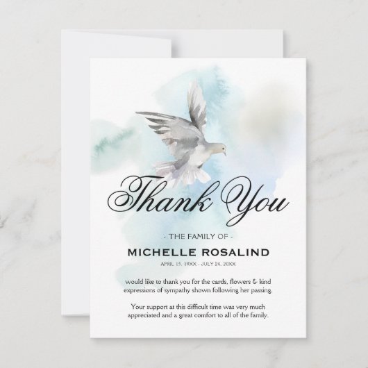 Beerdigung Danke, Hinweis | Beileid Dove Dankeskarte (Vorderseite)