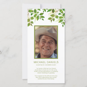 Beerdigung Danke, Hinweis   Memorial-Foto Karte