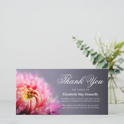 Beerdigung Danke, Hinweis | Rosa Chrysanthema Karte (Stehend Vorderseite)