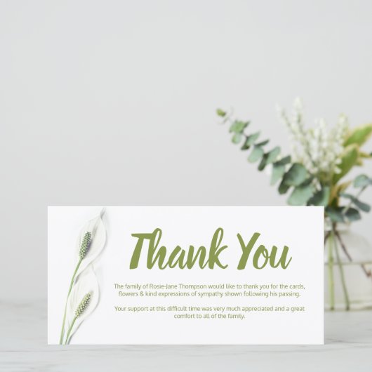 Beerdigung Danke, Hinweis | Weiße Lilie Karte (Stehend Vorderseite)