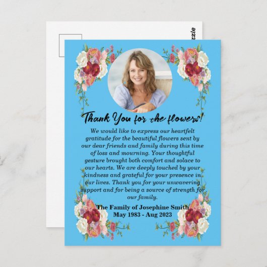 Beerdigung danke Ihnen für die Blume nach dem Tod Postkarte (Vorne/Hinten)