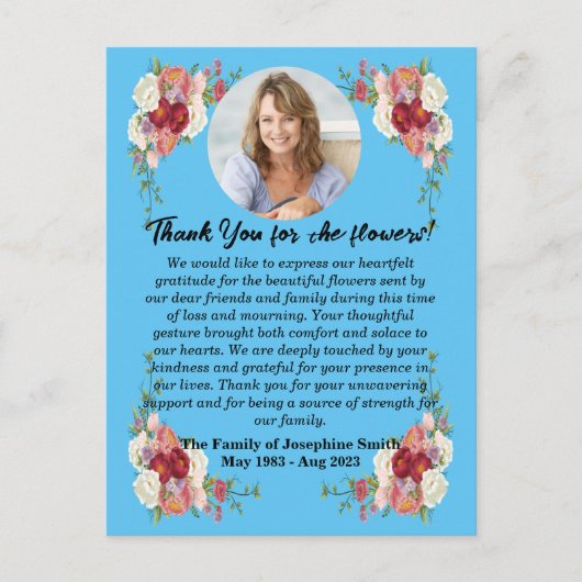 Beerdigung danke Ihnen für die Blume nach dem Tod Postkarte (Vorderseite)