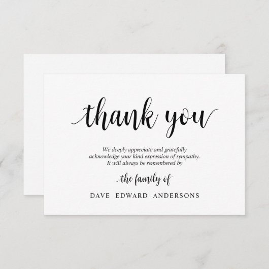 Beerdigung danke Ihnen Note Card Bereavement, Blac Begleitkarte (Vorne/Hinten)