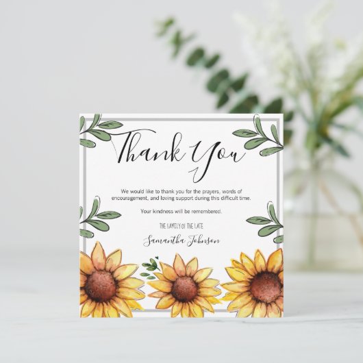 Beerdigung danke Ihnen rustikale Sonnenblumen ein (Stehend Vorderseite)