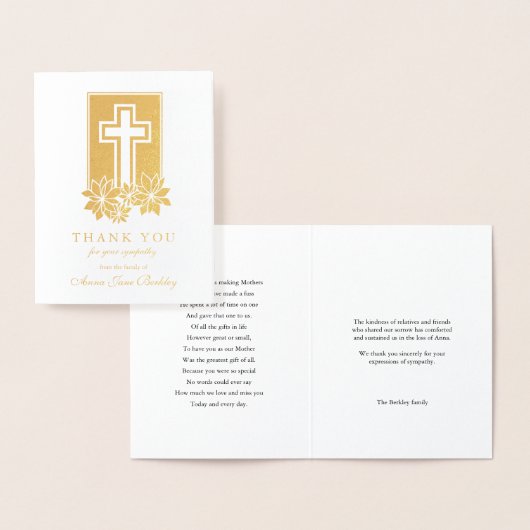Beerdigung danke Karten Blumenkreuz 1 Gold Foil (Anzeige)