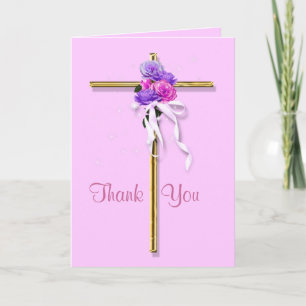 Beerdigung "Danke" pinkfarben floralreligiös Dankeskarte