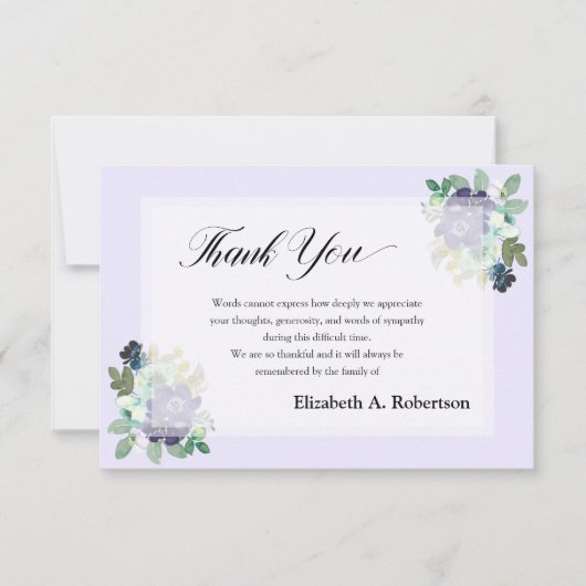 Beerdigung Danke, Purple Flowers Dankeskarte (Vorderseite)