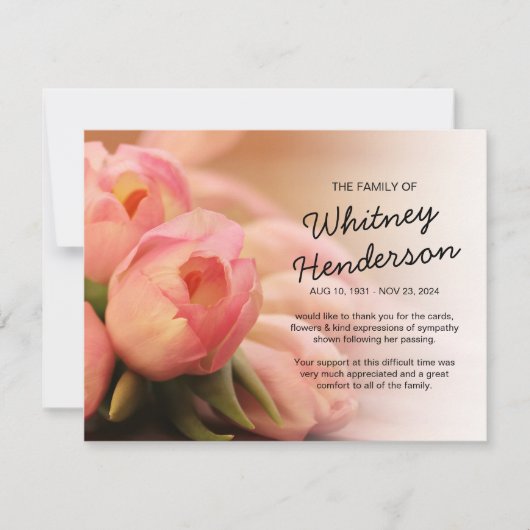 Beerdigung danke | Rosa Tulip - Blume (Vorderseite)