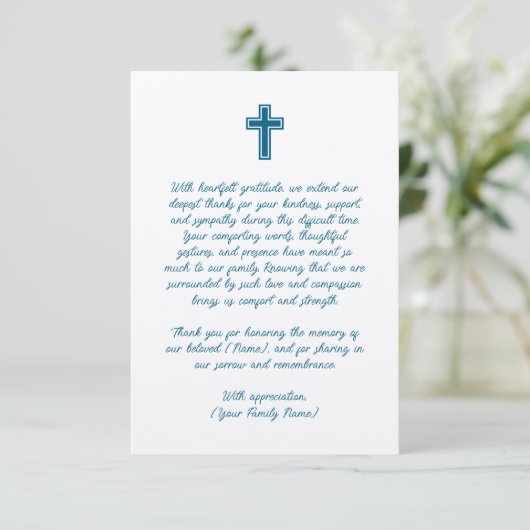 Beerdigung Dankeschön Karte mit Kreuz (Stehend Vorderseite)