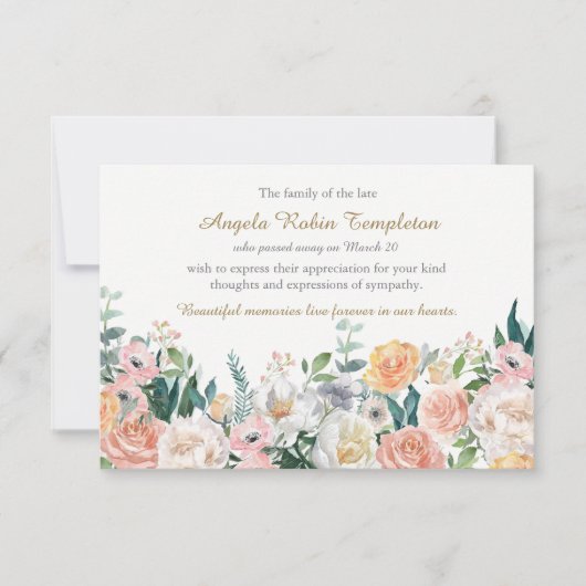 Beerdigung Dankeschön Karten | Aquarellfarbene Ros (Vorderseite)