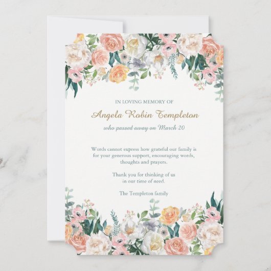 Beerdigung Dankeschön Karten | Aquarellfarbene Ros (Vorderseite)