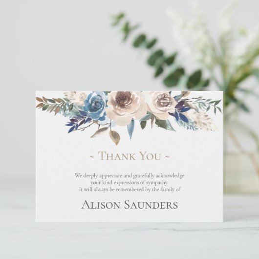 Beerdigung Dankeschön Karten | Beige und Blau (Stehend Vorderseite)