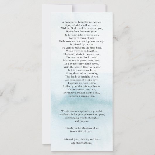 Beerdigung Dankeschön Karten | Blaue Wasserfarbe W (Rückseite)