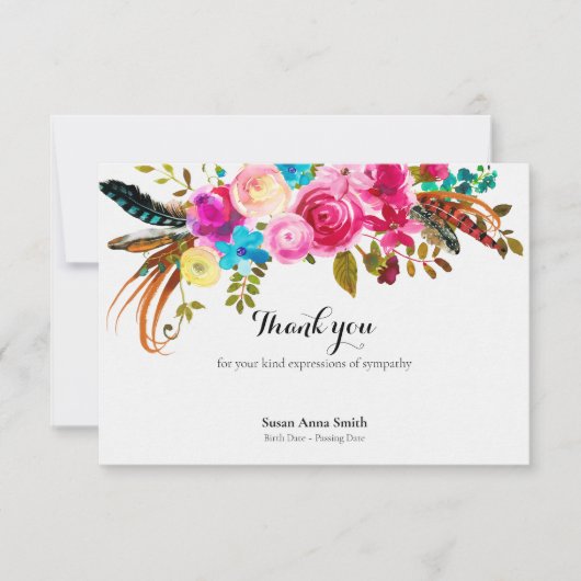 Beerdigung Dankeschön Karten | Boho Feathers & Blu (Vorderseite)