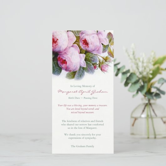 Beerdigung Dankeschön Karten | Botanische Rose in (Stehend Vorderseite)