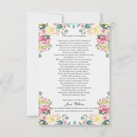Beerdigung Dankeschön Karten | Bouquet von Erinner (Rückseite)