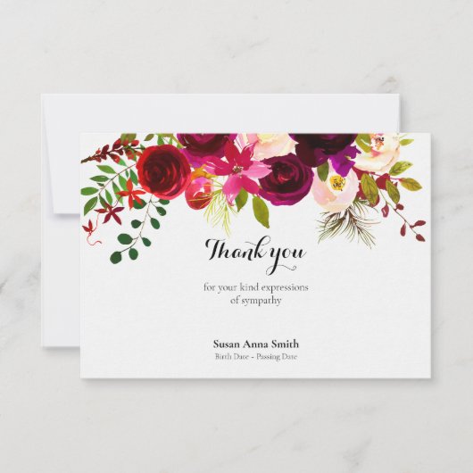 Beerdigung Dankeschön Karten | Crimson Floral (Vorderseite)