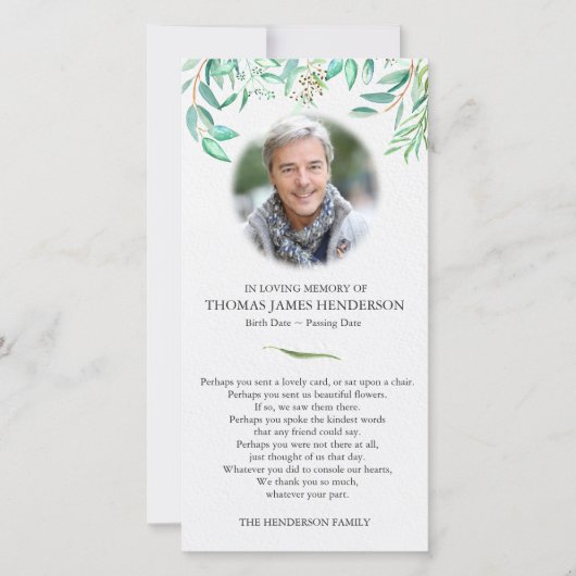 Beerdigung Dankeschön Karten | Eukalyptus (Vorderseite)