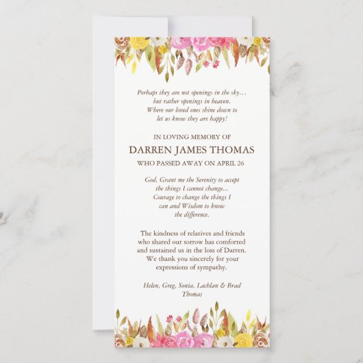 Beerdigung Dankeschön Karten | Florals 1 (Vorderseite)