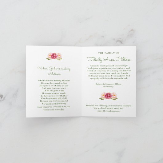 Beerdigung Dankeschön Karten | Florals 5 (Innenseite)