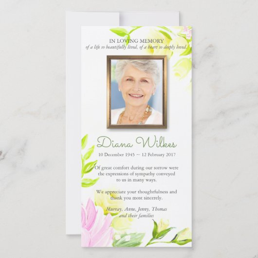 Beerdigung Dankeschön Karten | ROSE 1 (Vorderseite)