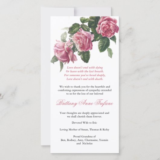 Beerdigung Dankeschön Karten | Rose für antiken Te (Vorderseite)