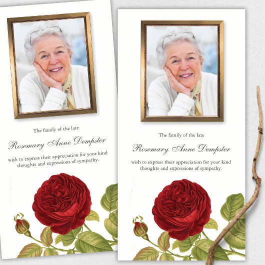 Beerdigung Dankeschön Karten | Rote Rose und Foto