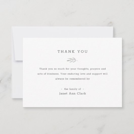 Beerdigung Dankeschön Note Card | Wasserfarbe Dankeskarte (Vorderseite)