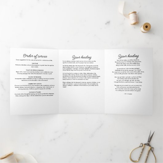 Beerdigung der Beerdigung von lebenslänglichen Ver Dreifach-gefaltete Programmkarte (Innenseite)