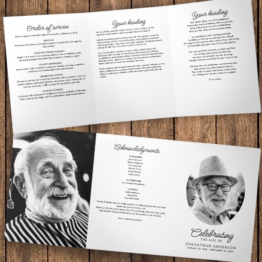 Beerdigung der Beerdigung von lebenslänglichen Ver Dreifach-gefaltete Programmkarte