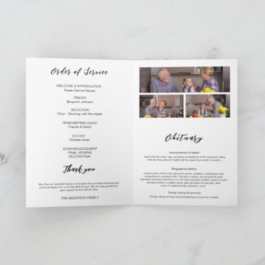 Beerdigung der Beerdigung von Lebensobituary Foto  Programm (Innenseite)