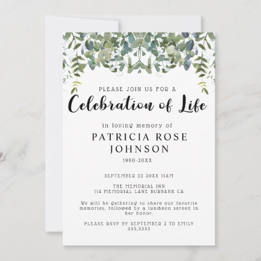 Beerdigung der Lebensankündigung Einladung (Vorderseite)