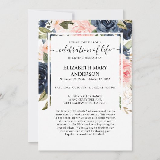 Beerdigung der Lebensbeerdigung Gedenkstätte der r Einladung (Vorderseite)