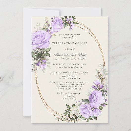 Beerdigung der Lebensbeerdigung Lila Blüte Einladung (Vorderseite)