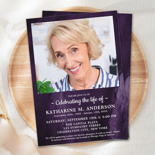 Beerdigung der Lebensbeerdigung Moderner Lila Marm Einladung