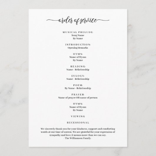 Beerdigung der Lebensfeier Foto Flat Programm (Rückseite)