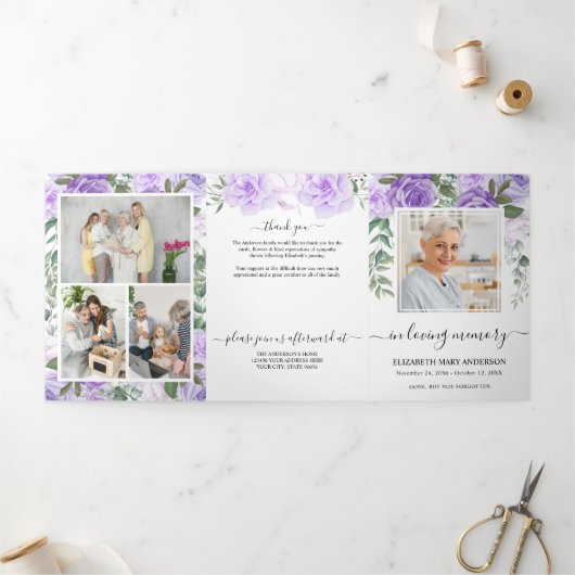 Beerdigung der Lila Wasserfarben Dreifach-gefaltete Programmkarte (Außenbereich)