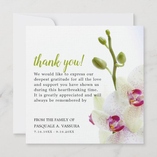 Beerdigung der Orchideen-Blume Dankeskarte (Vorderseite)