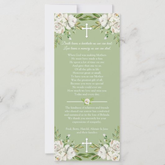 Beerdigung der Rose des Lebens Dankeschön-Karte (Rückseite)