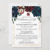 Beerdigung der Rose von Navy und Burgund Einladung (Vorderseite)