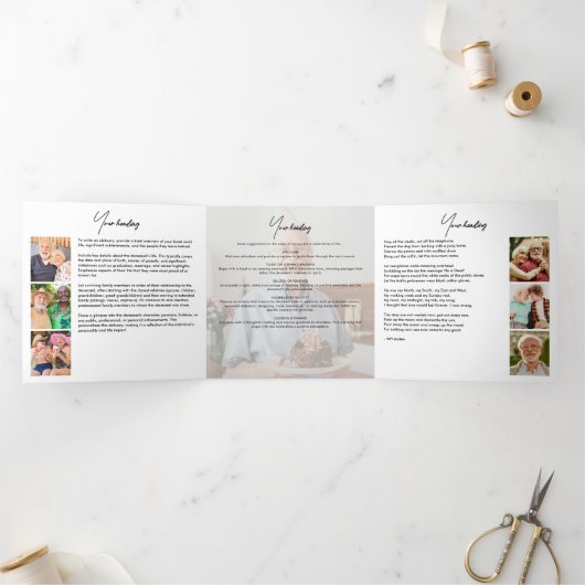 Beerdigung des 18-Foto-Gedenkens/Beerdigung Dreifach-gefaltete Programmkarte (Innenseite)