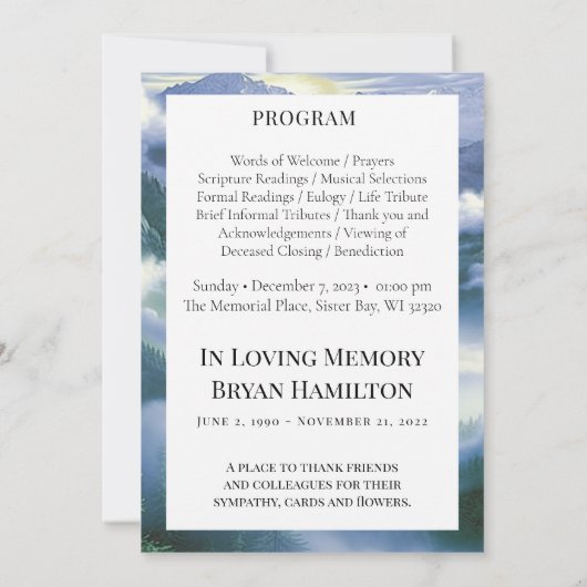 Beerdigung des Beerdigungsprogramms für die Wolken Einladung (Rückseite)