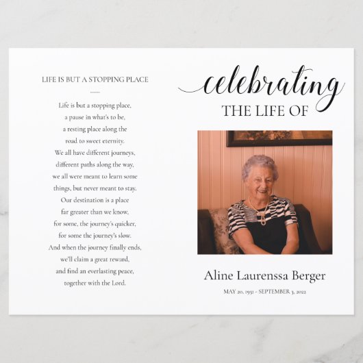 Beerdigung des Bestattungsprogramms mit Foto (Vorderseite)