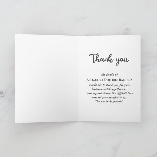 Beerdigung des Fotos Beerdigung des Beileids Dankeskarte (Innenseite)